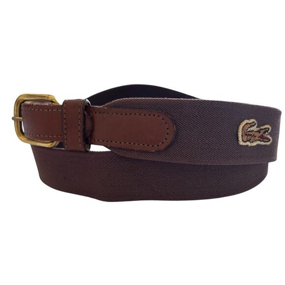 Lacoste Other - Lacoste Men Size 38 Genuine Leather Canvas Belt Brown Casual Croc Logo